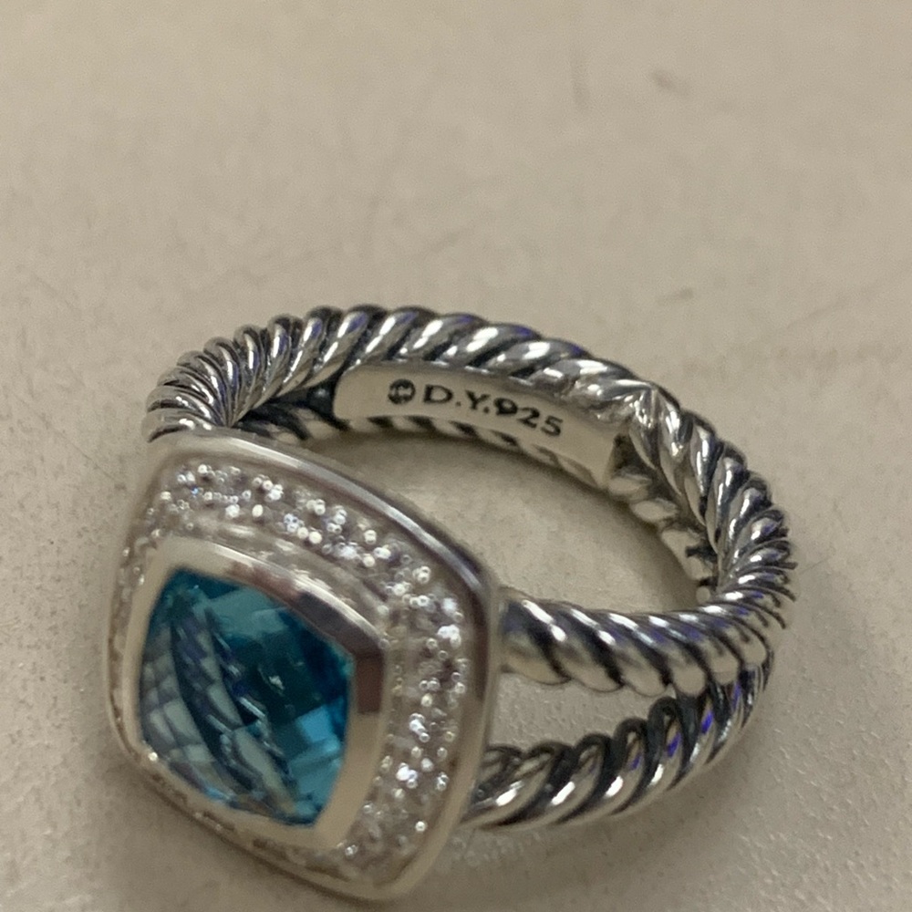 david yurman 7x7mm ring with blue topaz - Picture 4 of 5